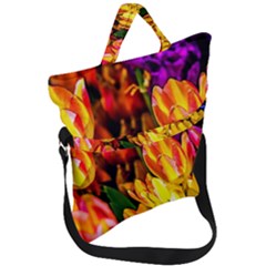 Fancy Tulip Flowers In Spring Fold Over Handle Tote Bag