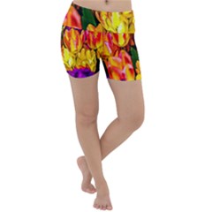 Fancy Tulip Flowers In Spring Lightweight Velour Yoga Shorts by FunnyCow