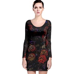 Floral Fireworks Long Sleeve Velvet Bodycon Dress by FunnyCow