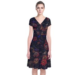 Floral Fireworks Short Sleeve Front Wrap Dress by FunnyCow