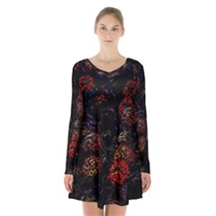 Floral Fireworks Long Sleeve Velvet V-neck Dress by FunnyCow