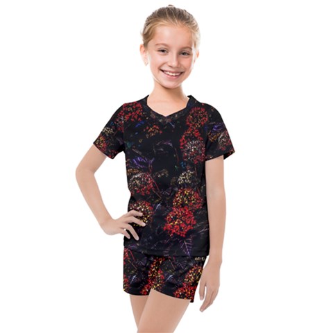 Floral Fireworks Kids  Mesh Tee And Shorts Set by FunnyCow