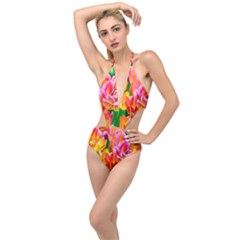 Blushing Tulip Flowers Plunging Cut Out Swimsuit by FunnyCow