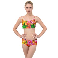 Blushing Tulip Flowers Layered Top Bikini Set