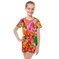 Blushing Tulip Flowers Kids  Mesh Tee And Shorts Set