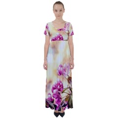 Paradise Apple Blossoms High Waist Short Sleeve Maxi Dress by FunnyCow