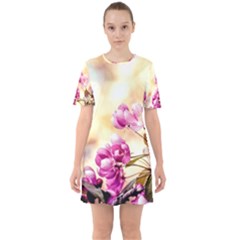 Paradise Apple Blossoms Sixties Short Sleeve Mini Dress by FunnyCow