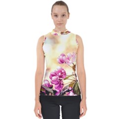 Paradise Apple Blossoms Mock Neck Shell Top by FunnyCow