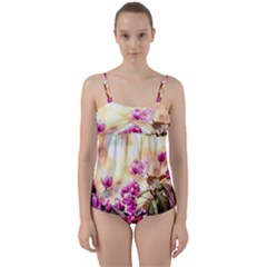 Paradise Apple Blossoms Twist Front Tankini Set by FunnyCow