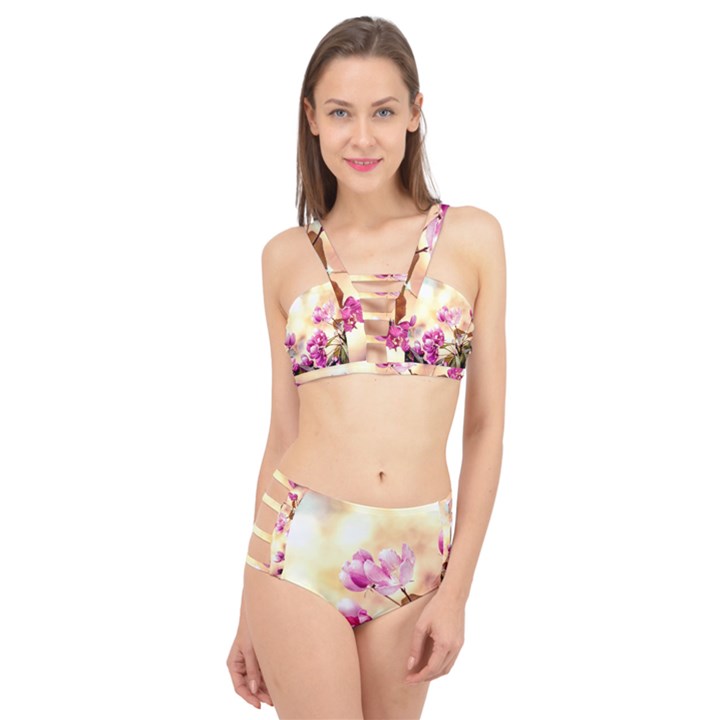 Paradise Apple Blossoms Cage Up Bikini Set