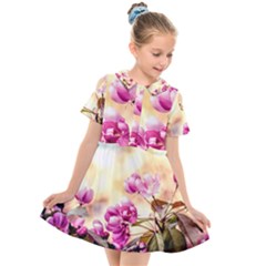 Paradise Apple Blossoms Kids  Short Sleeve Shirt Dress by FunnyCow