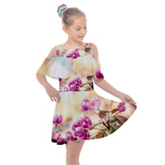 Paradise Apple Blossoms Kids  Shoulder Cutout Chiffon Dress by FunnyCow