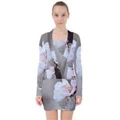 Rainy Day Of Hanami Season V-neck Bodycon Long Sleeve Dress by FunnyCow