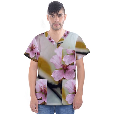 Soft Rains Of Spring Men s V-neck Scrub Top by FunnyCow