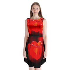 Red Tulip A Bowl Of Fire Sleeveless Chiffon Dress   by FunnyCow