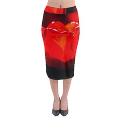 Red Tulip A Bowl Of Fire Midi Pencil Skirt by FunnyCow