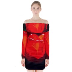 Red Tulip A Bowl Of Fire Long Sleeve Off Shoulder Dress by FunnyCow