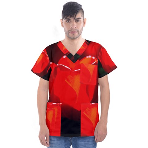 Red Tulip A Bowl Of Fire Men s V-neck Scrub Top by FunnyCow