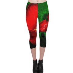 Red Tulip After The Shower Capri Leggings  by FunnyCow