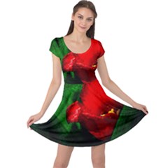 Red Tulip After The Shower Cap Sleeve Dress by FunnyCow