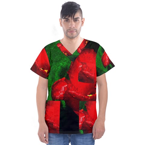 Red Tulip After The Shower Men s V-neck Scrub Top by FunnyCow