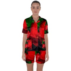 Red Tulip After The Shower Satin Short Sleeve Pyjamas Set by FunnyCow