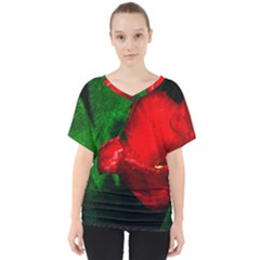 Red Tulip After The Shower V-neck Dolman Drape Top by FunnyCow