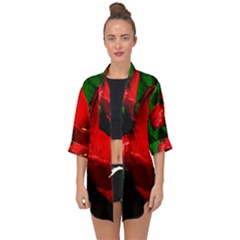 Red Tulip After The Shower Open Front Chiffon Kimono by FunnyCow