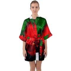 Red Tulip After The Shower Quarter Sleeve Kimono Robe by FunnyCow