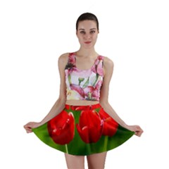 Three Red Tulips, Green Background Mini Skirt by FunnyCow