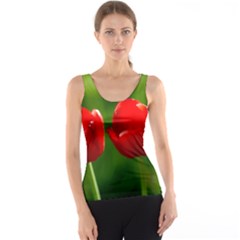 Three Red Tulips, Green Background Tank Top by FunnyCow