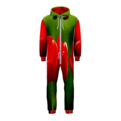 Three Red Tulips, Green Background Hooded Jumpsuit (kids) by FunnyCow