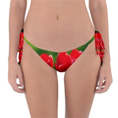 Three Red Tulips, Green Background Reversible Bikini Bottom by FunnyCow