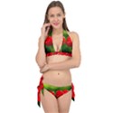 Three Red Tulips, Green Background Tie It Up Bikini Set View1