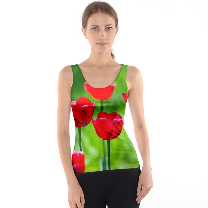 Red Tulip Flowers, Sunny Day Tank Top