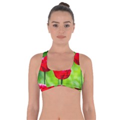 Red Tulip Flowers, Sunny Day Got No Strings Sports Bra by FunnyCow