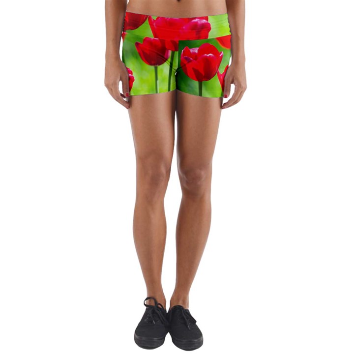 Red Tulip Flowers, Sunny Day Yoga Shorts