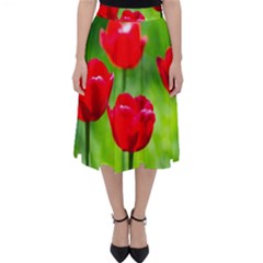 Red Tulip Flowers, Sunny Day Classic Midi Skirt