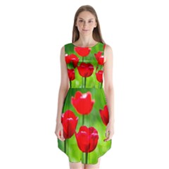 Red Tulip Flowers, Sunny Day Sleeveless Chiffon Dress   by FunnyCow