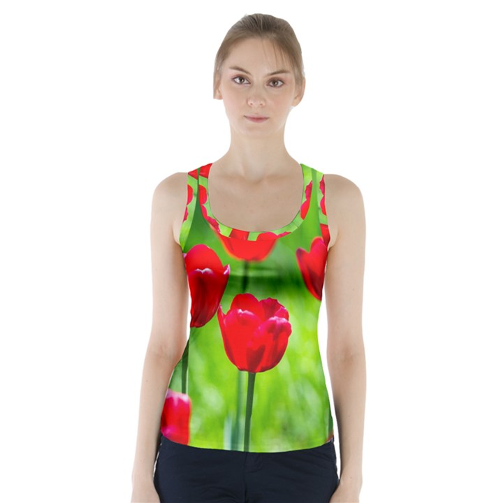 Red Tulip Flowers, Sunny Day Racer Back Sports Top