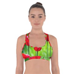 Red Tulip Flowers, Sunny Day Cross Back Sports Bra