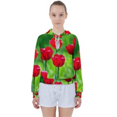 Red Tulip Flowers, Sunny Day Women s Tie Up Sweat by FunnyCow