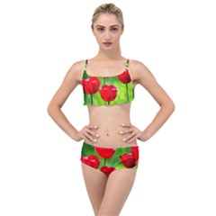 Red Tulip Flowers, Sunny Day Layered Top Bikini Set