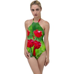 Red Tulip Flowers, Sunny Day Go With The Flow One Piece Swimsuit by FunnyCow