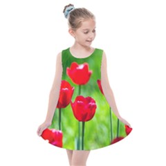 Red Tulip Flowers, Sunny Day Kids  Summer Dress