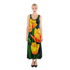 Yellow Orange Tulip Flowers Sleeveless Maxi Dress by FunnyCow