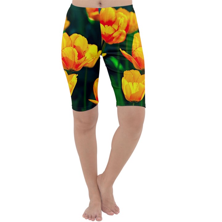 Yellow Orange Tulip Flowers Cropped Leggings 