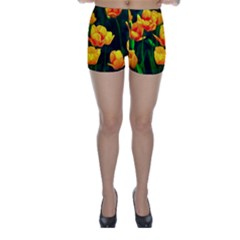 Yellow Orange Tulip Flowers Skinny Shorts by FunnyCow