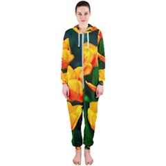 Yellow Orange Tulip Flowers Hooded Jumpsuit (ladies)  by FunnyCow