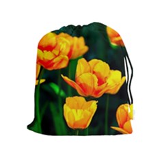 Yellow Orange Tulip Flowers Drawstring Pouch (xl) by FunnyCow